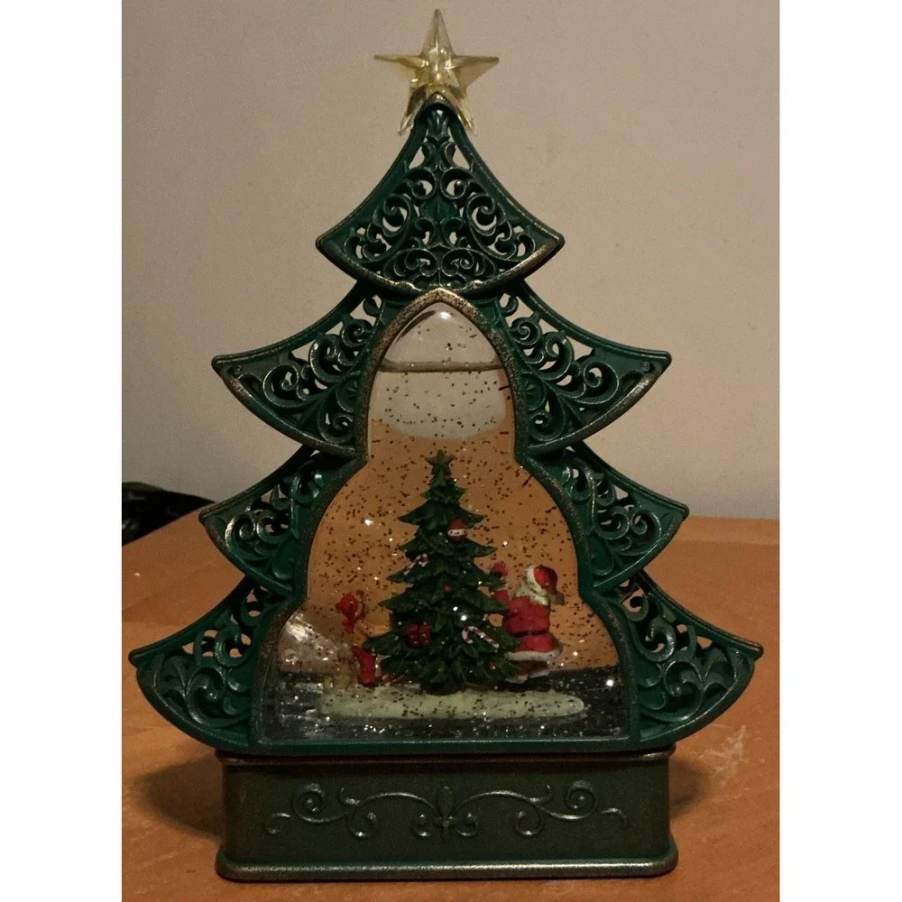 Musical LED Christmas Tree Swirling Glitter Christmas Tree Santa Snow Globe‎